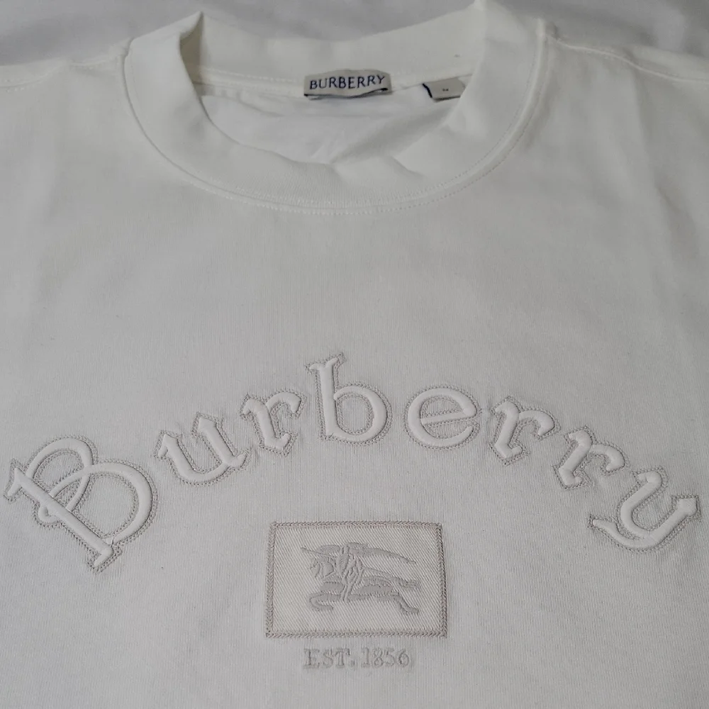 Burberry White Embroidered Logo Short Sleeve Tee